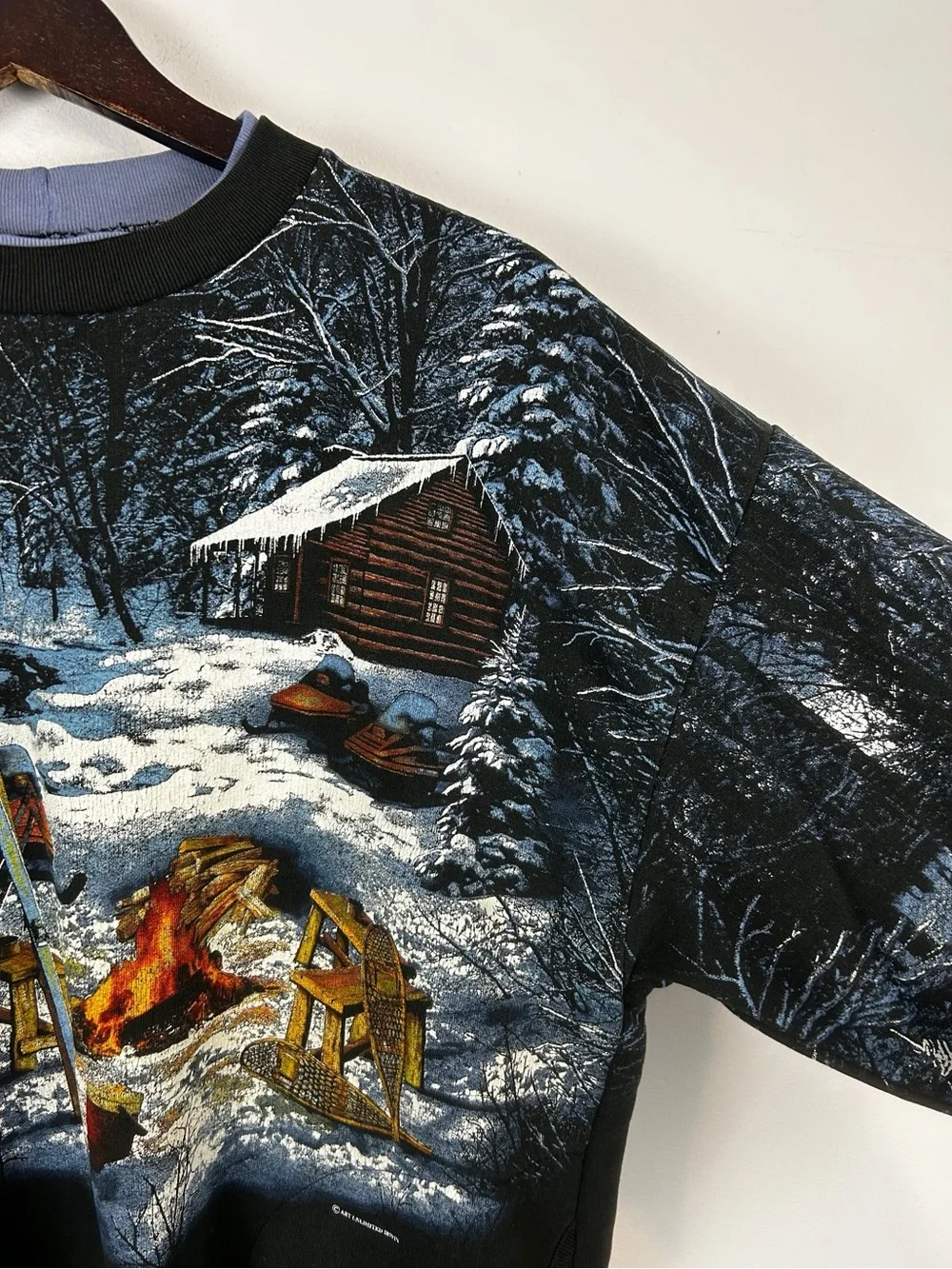 Men's VTG Winter Scene Crewneck Sweatshirt Black/Blue Size M/L